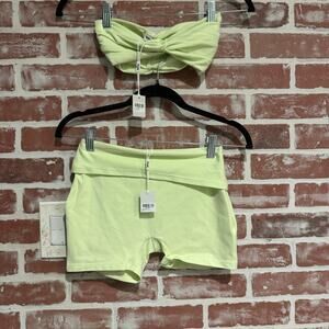 KHY Bandeau Crop Top & Fold Over Shorts Set Lime Green XS NWT Matching Set